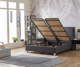 Boxspring postelja Havana, Komplet z dvižnim dnom, predalom in vzmetnico 180x200 , Barva antracit mikrotkanina, po naročilu