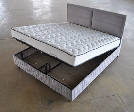 Posteljni okvir Havana 90x200 z dvižnim dnom in predalom, Barva siva mikrotkanina