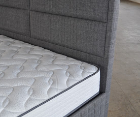 Boxspring postelja Havana, Komplet z dvižnim dnom, predalom in vzmetnico 120x200 , Barva siva tkanina, po naročilu