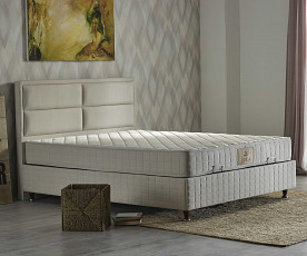 Boxspring postelja Havana, Komplet z dvižnim dnom, predalom in vzmetnico 160x200 , Barva bež tkanina