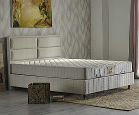 Boxspring postelja Havana, Komplet z dvižnim dnom, predalom in vzmetnico 120x200 , Barva bež tkanina, po naročilu