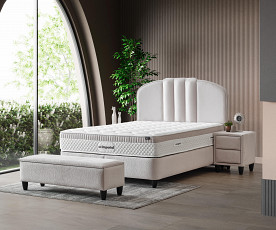 Boxspring postelja Imperial, Komplet z dvižnim dnom, predalom in vzmetnico 160x200 , Barva bež, po naročilu