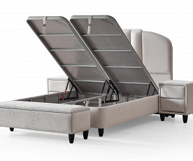 Boxspring postelja Imperial, Komplet z dvižnim dnom, predalom in vzmetnico 160x200 , Barva bež, po naročilu