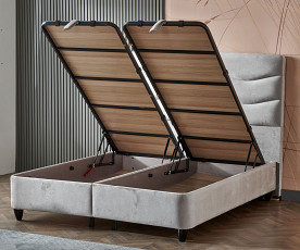 Boxspring postelja Kron Komplet z dvižnim dnom, predalom in vzmetnico 160x200 , Barva siva, po naročilu