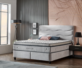 Boxspring postelja Kron Komplet z dvižnim dnom, predalom in vzmetnico 120x200 , Barva siva, po naročilu