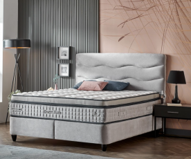 Boxspring postelja Kron Komplet z dvižnim dnom, predalom in vzmetnico 180x200 , Barva siva, po naročilu