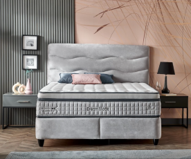 Boxspring postelja Kron Komplet z dvižnim dnom, predalom in vzmetnico 180x200 , Barva siva, po naročilu