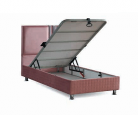 Boxspring postelja Libra, Komplet z dvižnim dnom, predalom in vzmetnico 90x200 , Barva roza, siva mikrotkanina