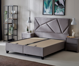 Boxspring postelja Linea, Komplet z dvižnim dnom, predalom in vzmetnico 180x200 , Barva siva