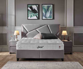 Boxspring postelja Linea, Komplet z dvižnim dnom, predalom in vzmetnico 180x200 , Barva siva