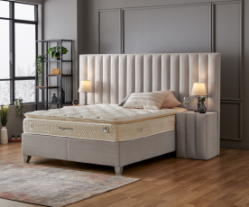 Boxspring KOMPLET Z VZMETNICO in NOČNIMA OMARICAMA Postelja Lotus 2 160X200 cm Barva bež, po naročilu