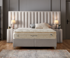 Boxspring KOMPLET Z VZMETNICO in NOČNIMA OMARICAMA Postelja Lotus 2 160X200 cm Barva bež, po naročilu