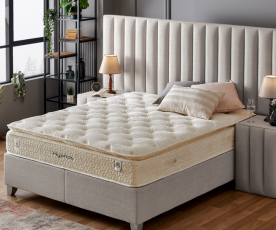 Boxspring KOMPLET Z VZMETNICO in NOČNIMA OMARICAMA Postelja Lotus 2 200X200 cm Barva bež, po naročilu