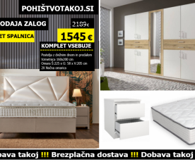 KOMPLET spalnica TORINO 160x200 Z DNOM in VZMETNICO, Omara 225 cm, Barva bela, hrast  