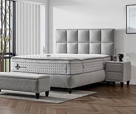Boxspring postelja Magic, Komplet z dvižnim dnom, predalom in vzmetnico 120x200 , Barva svetlo siva, po naročilu