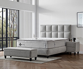Boxspring postelja Magic, Komplet z dvižnim dnom, predalom in vzmetnico 120x200 , Barva svetlo siva, po naročilu
