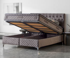 Boxspring postelja Magnifique Deluxe, Komplet z dvižnim dnom, predalom in vzmetnico 140x200 , Barva siva, po naročilu