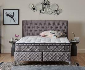 Boxspring postelja Magnifique Deluxe, Komplet z dvižnim dnom, predalom in vzmetnico 180x200 , Barva siva, po naročilu