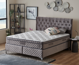 BOXSPRING KOMPLET: Postelja Magnifique Deluxe 180x200 z dvižnim dnom, predalom in vzmetnico, Barva siva