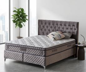 Boxspring postelja Magnifique Deluxe, Komplet z dvižnim dnom, predalom in vzmetnico 120x200 , Barva siva, po naročilu