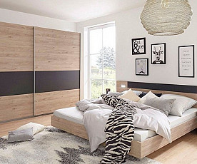 KOMPLET spalnica Maroko 160x200 z LETVENIM DNOM in VZMETNICO, Barva hrast, siva , drsna