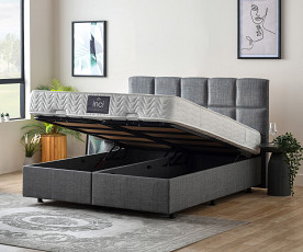 Boxspring postelja Marseille Komplet z dvižnim dnom, predalom in vzmetnico 180x200 , Barva siva, po naročilu