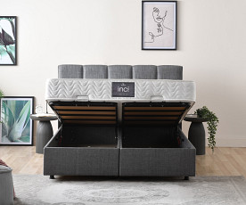 Boxspring postelja Marseille Komplet z dvižnim dnom, predalom in vzmetnico 180x200 , Barva siva, po naročilu