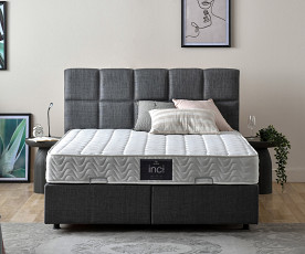 Boxspring postelja Marseille Komplet z dvižnim dnom, predalom in vzmetnico 180x200 , Barva siva, po naročilu