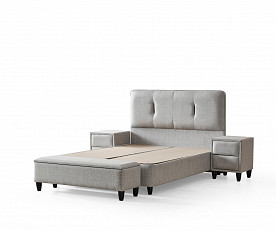 Boxspring Postelja Melbourne, Komplet z dvižnim dnom, predalom in vzmetnico 180x200 , Barva svetlo siva tkanina