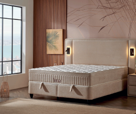 Boxspring postelja Menton Komplet z dvižnim dnom, predalom in vzmetnico 180x200 , Barva bež