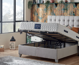 Boxspring postelja Monika Komplet z dvižnim dnom, predalom in vzmetnico 120x200 , Barva siva, po naročilu