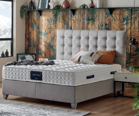 Boxspring postelja Monika Komplet z dvižnim dnom, predalom in vzmetnico 180x200 , Barva siva, po naročilu