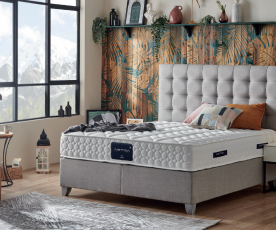 Boxspring postelja Monika Komplet z dvižnim dnom, predalom in vzmetnico 180x200 , Barva siva, po naročilu