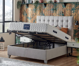 Boxspring postelja Monika Komplet z dvižnim dnom, predalom in vzmetnico 180x200 , Barva siva, po naročilu