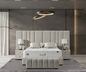 Posteljni okvir Montana 180x200 z dvižnim dnom in predalom, Barva bež tkanina, po naročilu