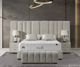 Boxspring postelja Montana, Komplet z dvižnim dnom, predalom in vzmetnico 180x200 , Barva bež tkanina, po naročilu