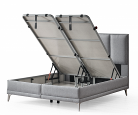 Boxspring postelja Montebello, Komplet z dvižnim dnom, predalom in vzmetnico 160x200 , Barva siva, po naročilu