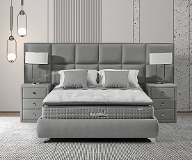 Boxspring postelja Naomi, Komplet z dvižnim dnom, predalom in vzmetnico 180x200 , Barva siva tkanina, po naročilu