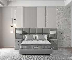 Boxspring postelja Naomi, Komplet z dvižnim dnom, predalom in vzmetnico 180x200 , Barva siva tkanina, po naročilu