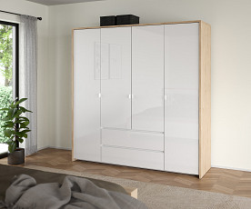 KOMPLET spalnica Next 180x200 z LETVENIM DNOM in VZMETNICO, Barva divji hrast bela visoki sijaj, klasik, po naročilu