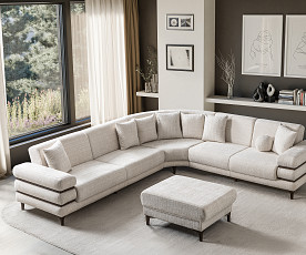 Sedežna garnitura Odesa Barva Bež, oreh leva ali desna postavitev/ VZMETENO, po naročilu