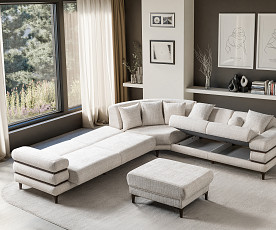 Sedežna garnitura Odesa Barva Bež, oreh leva ali desna postavitev/ VZMETENO, po naročilu