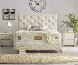 Boxspring postelja Oxford, Komplet z dvižnim dnom, predalom in vzmetnico 160x200 , Barva bež