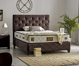 Boxspring postelja Oxford, Komplet z dvižnim dnom, predalom in vzmetnico 180x200 , Barva rjava