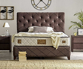 Boxspring postelja Oxford, Komplet z dvižnim dnom, predalom in vzmetnico 180x200 , Barva rjava