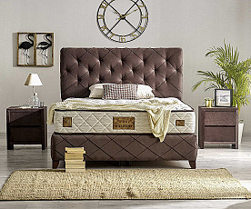 Boxspring postelja Oxford, Komplet z dvižnim dnom, predalom in vzmetnico 180x200 , Barva rjava