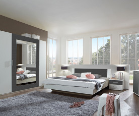 KOMPLET spalnica Palma, 180x200 z LETVENIM DNOM in VZMETNICO, Barva bela, grafitna, klasik