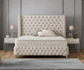 Boxspring postelja Pandora, Komplet z dvižnim dnom, predalom in vzmetnico 180x200 , Barva bež