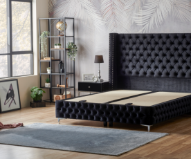 Boxspring postelja Pandora, Komplet z dvižnim dnom, predalom in vzmetnico 180x200 , Barva siva