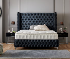 Boxspring postelja Pandora, Komplet z dvižnim dnom, predalom in vzmetnico 180x200 , Barva siva